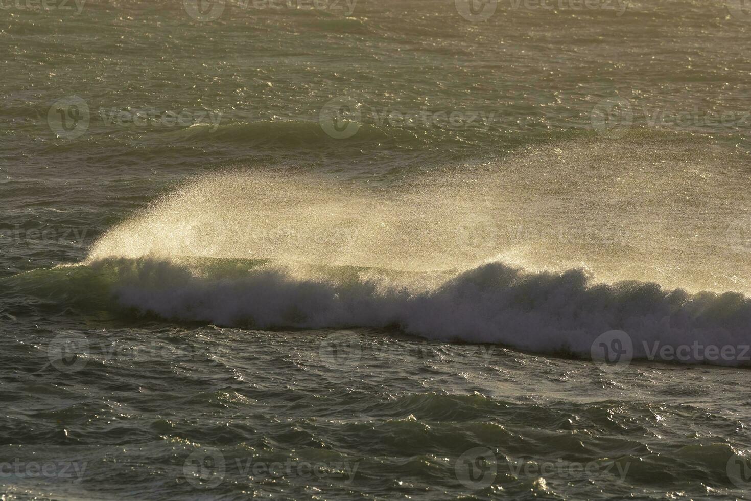 ondas com Forte vento depois de uma tempestade, Patagônia, Argentina. foto