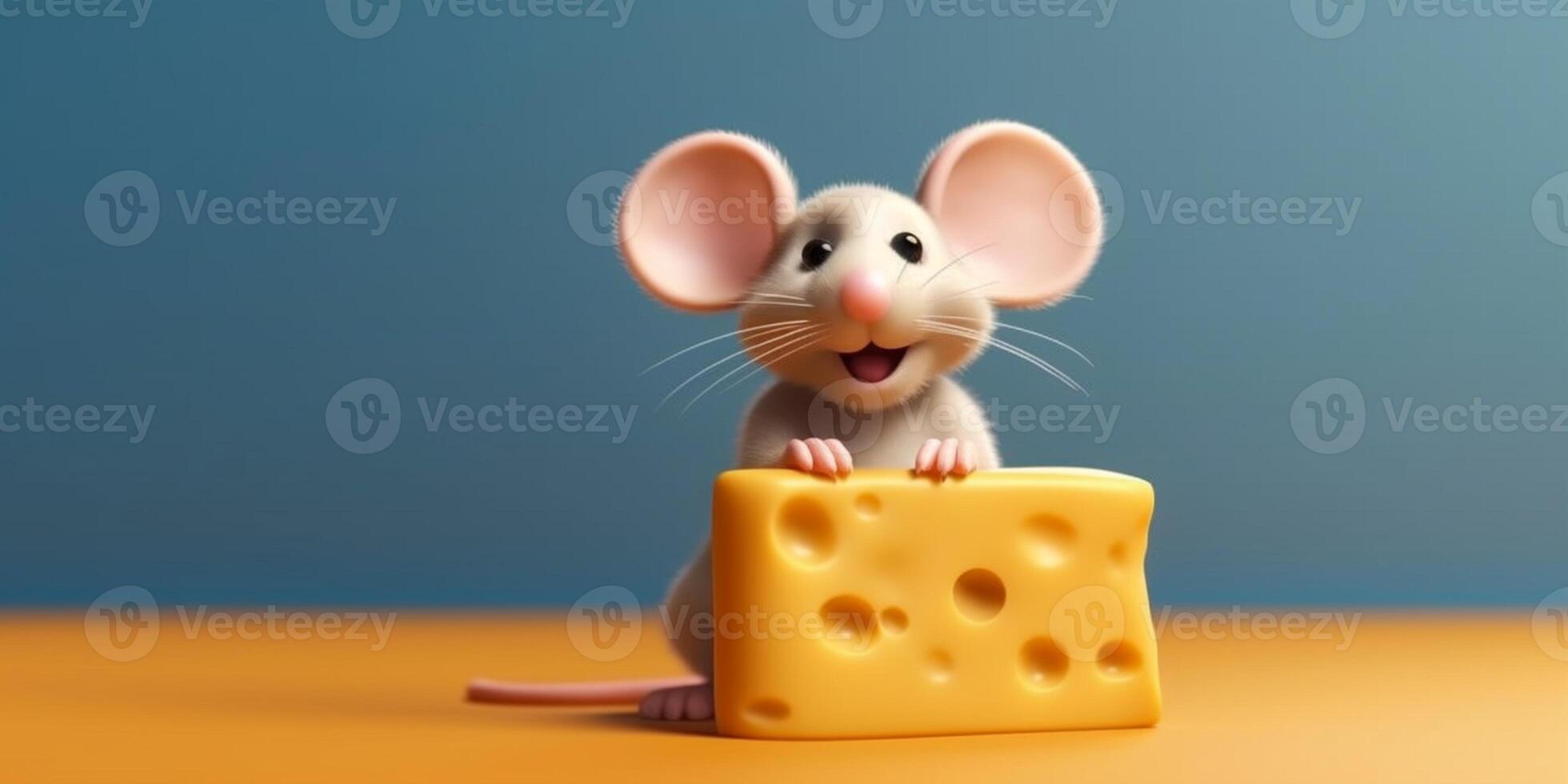 pequeno rato e queijo desenho animado animação, ai gerado foto