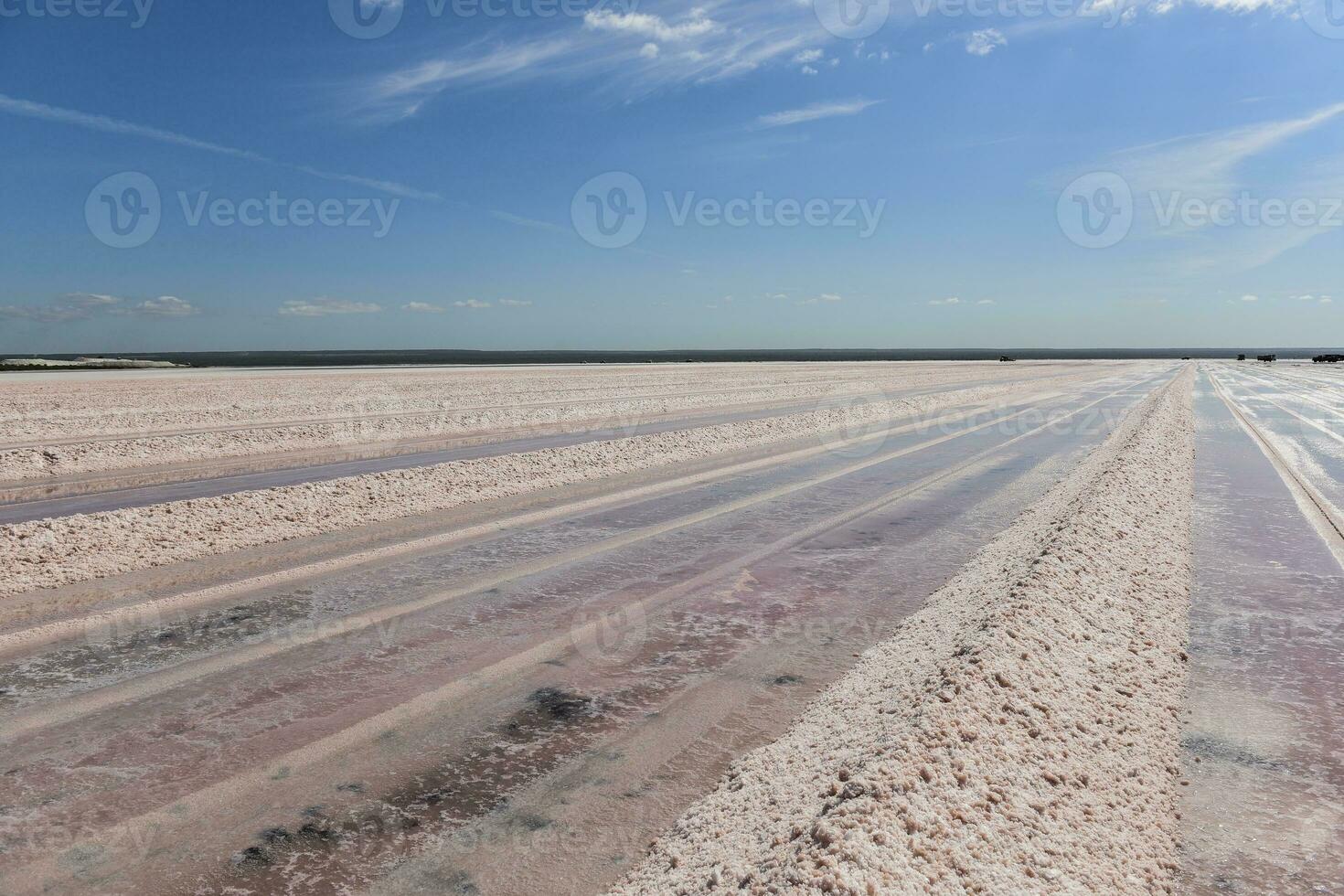 salgado lagoa preparado para extrair cru sal, mineração indústria dentro Argentina foto