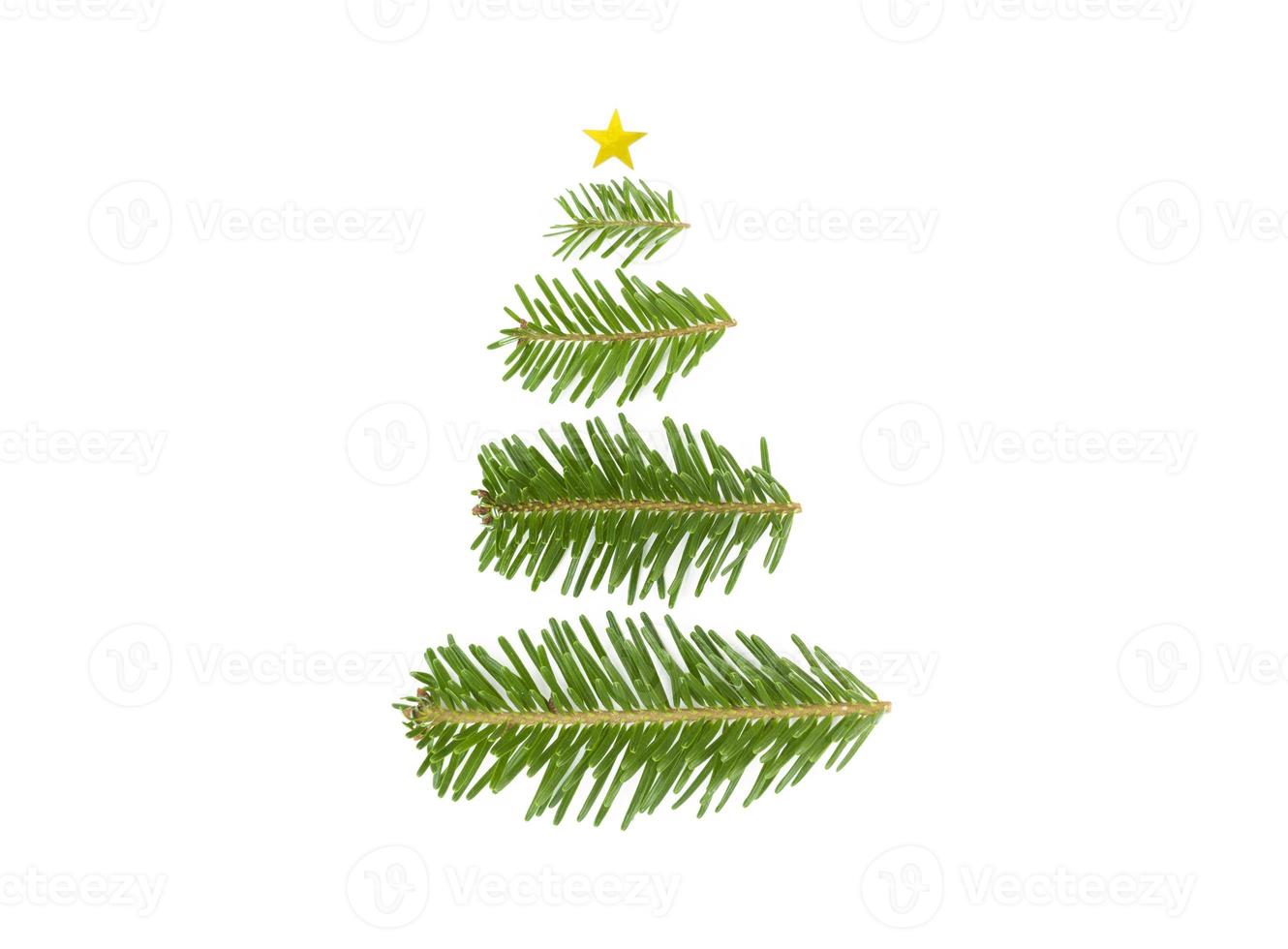 forma de árvore de Natal de galhos de árvore do abeto em um fundo branco. foto