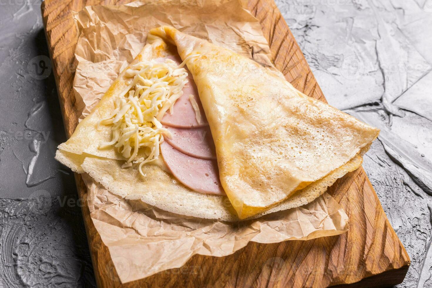 francês Tapioca panquecas recheado presunto e queijo foto