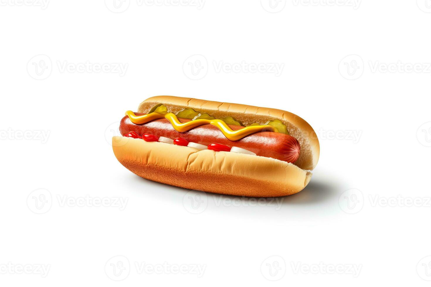 quente cachorro com mostarda e ketchup isolado em uma branco fundo. ai gerado foto