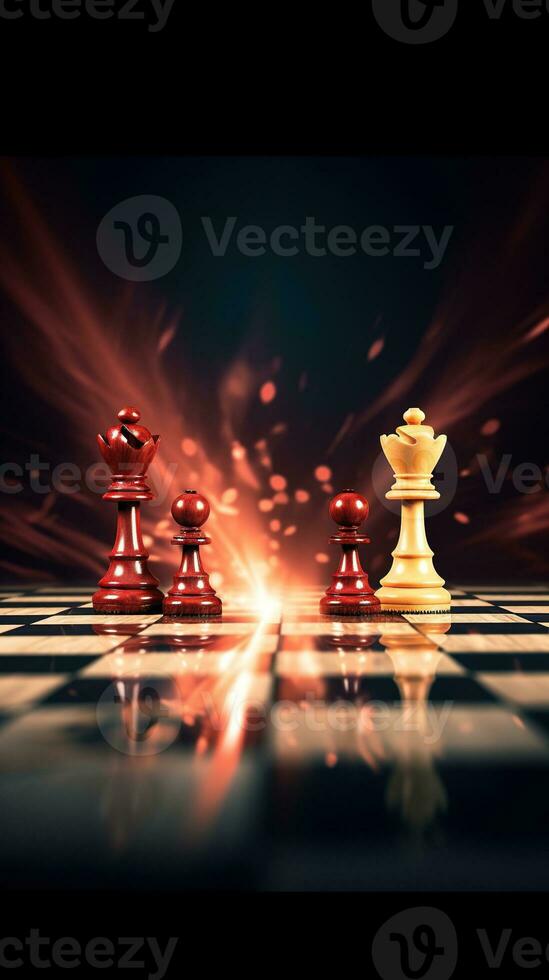 xadrez peças em a tabuleiro de xadrez. versus ou vs batalha em tabuleiro de xadrez. ai gerado foto
