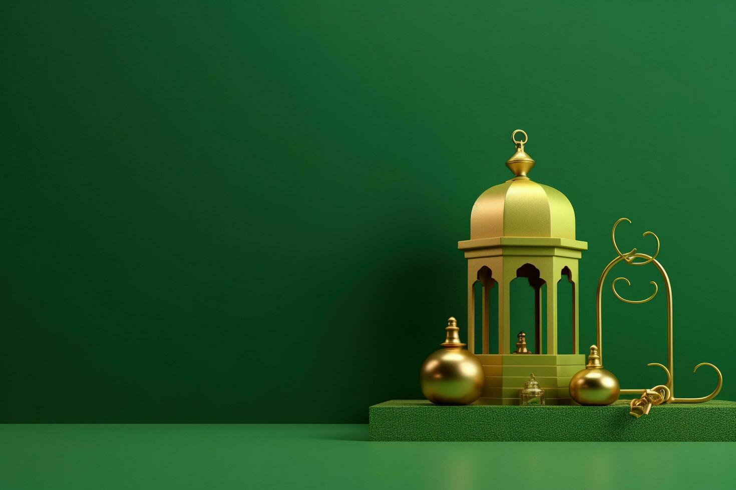 Ramadã pódio em verde fundo. ai gerado foto
