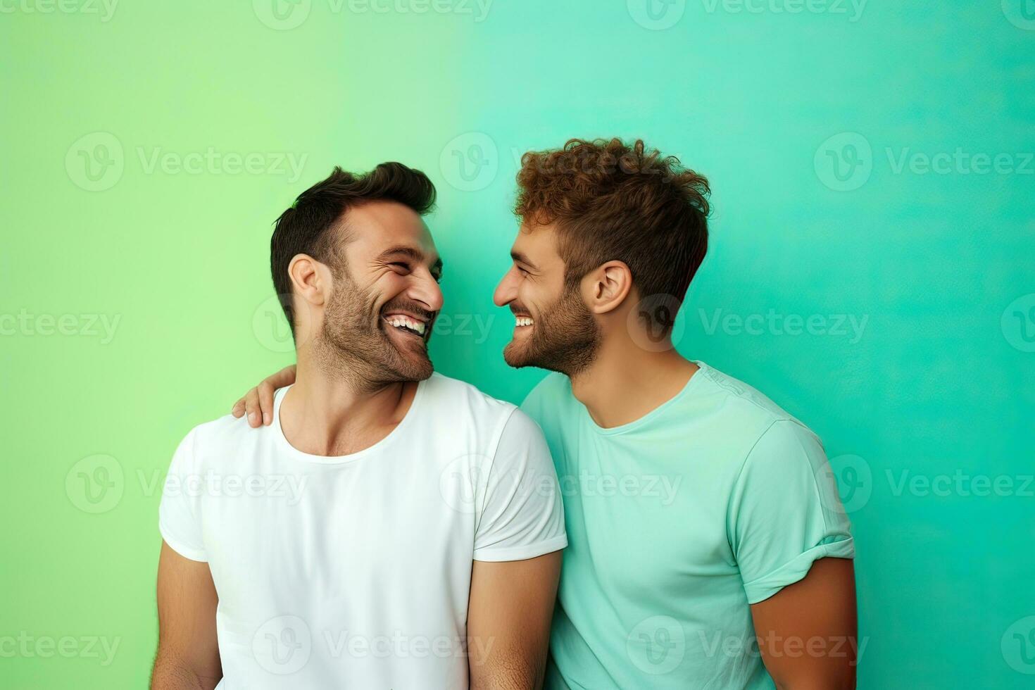 generativo ai ilustração do sorridente casal gay, lgbt conceito, positivo e alegre. foto
