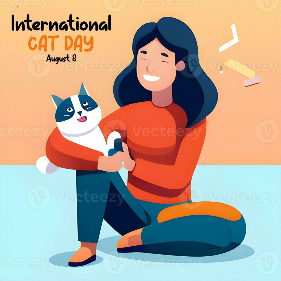 internacional gato dia citar. mão desenhado vetor logótipo com letras tipografia com gato patas isolado em branco background. ilustração com slogan para vestir, imprimir, bandeira, distintivo, poster, adesivo foto