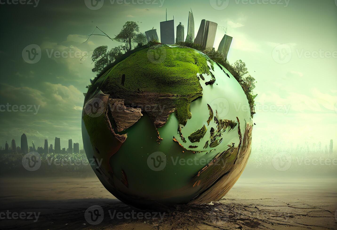 generativo ai ilustração do mundo meio Ambiente e terra dia conceito com verde globo foto