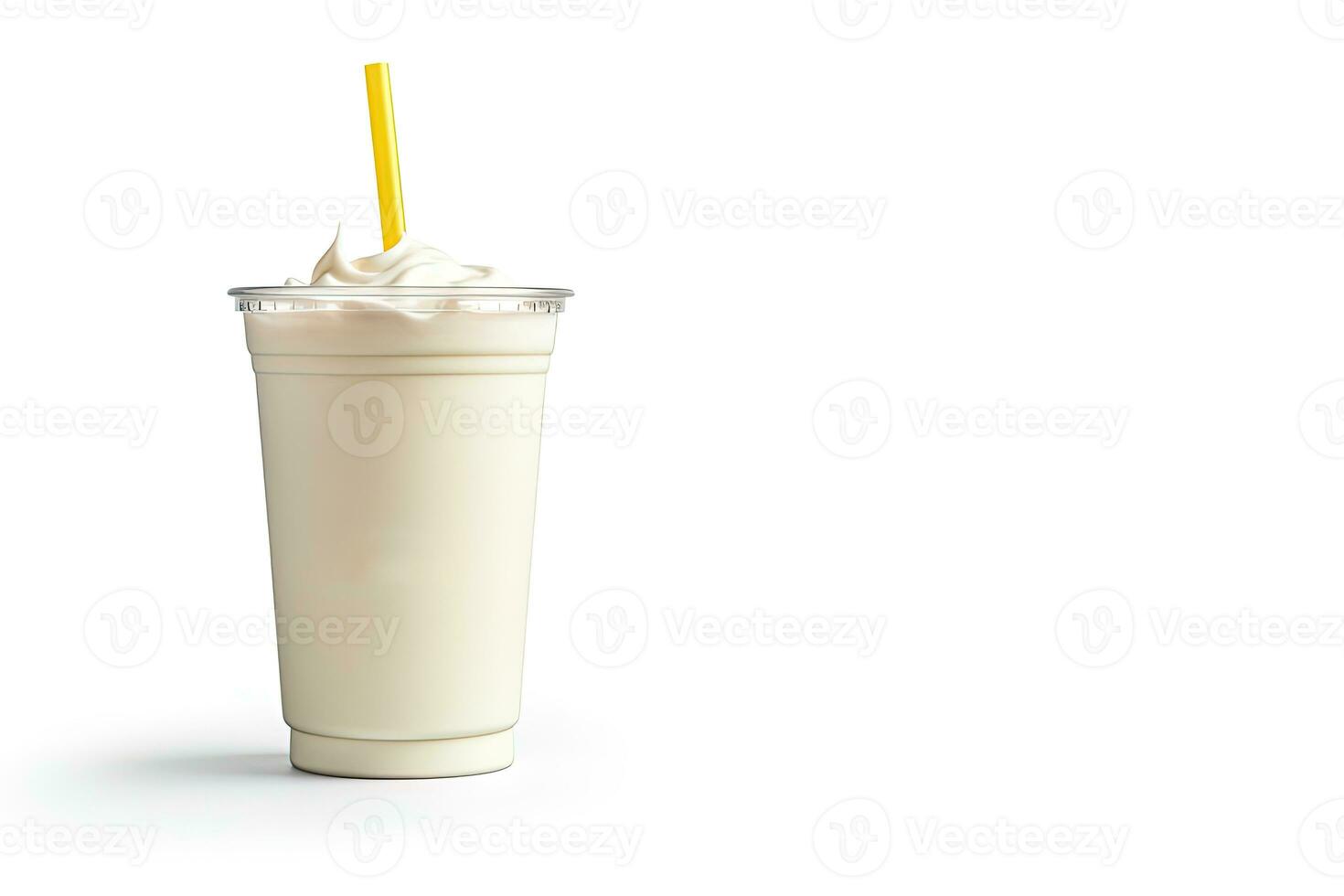 baunilha milkshake dentro plástico Leve embora copo isolado em branco fundo com cópia de espaço. ai gerado foto