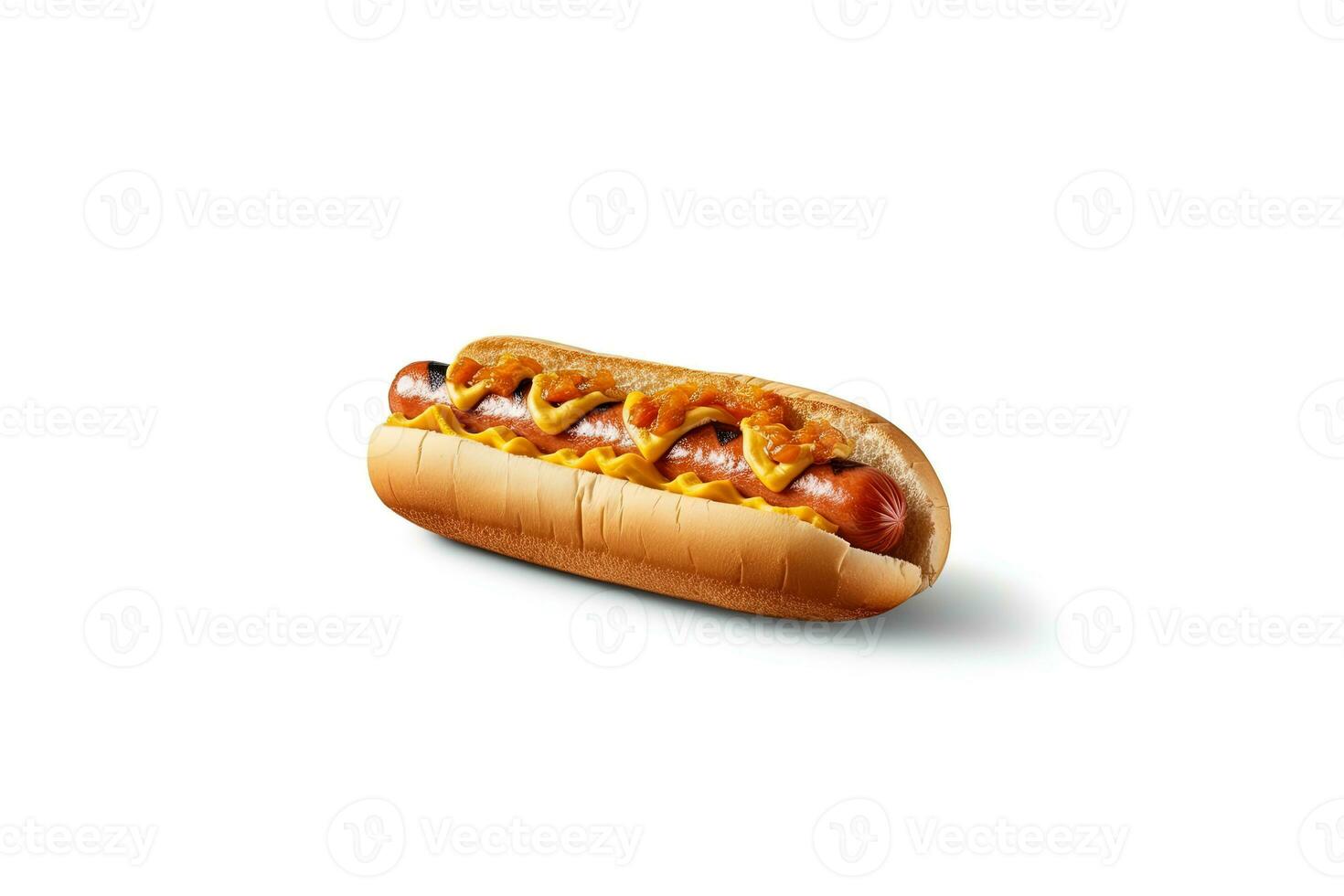 quente cachorro com mostarda e ketchup isolado em uma branco fundo. ai gerado foto
