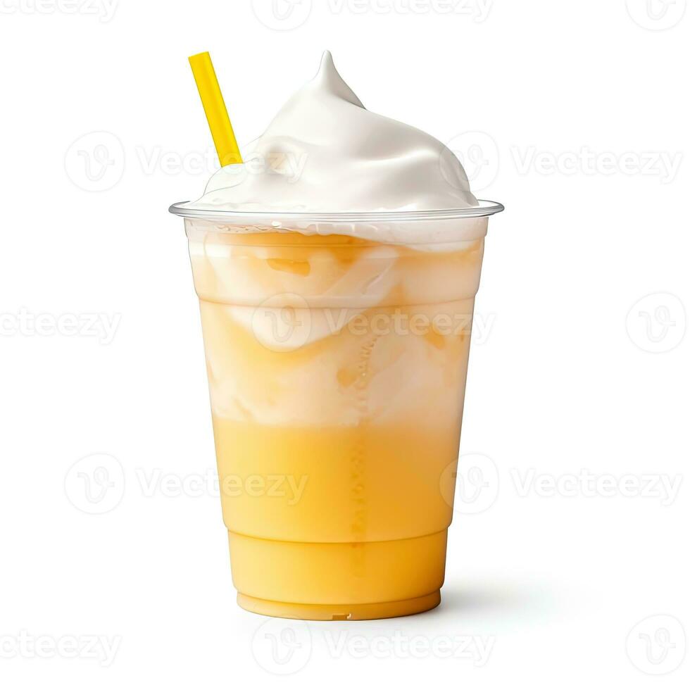 manga batido milkshake dentro plástico Leve embora copo isolado em branco fundo. ai gerado foto