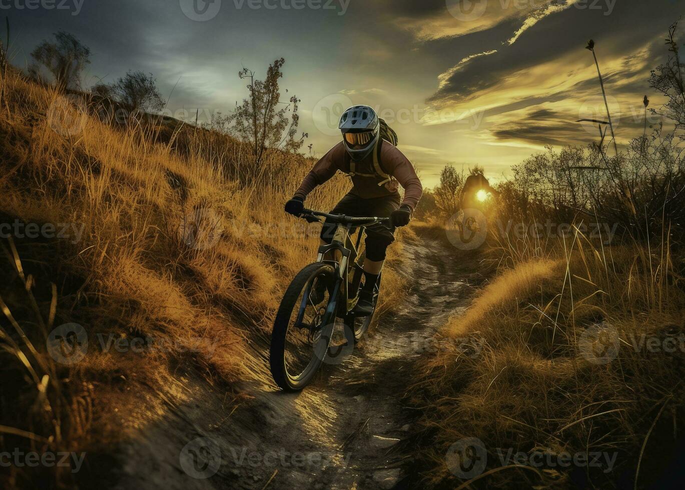 mtb cavaleiro dentro açao - generativo ai foto