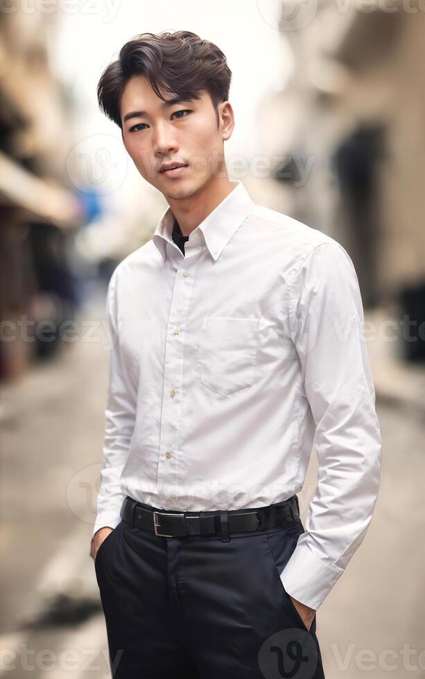 tailandês pessoas dentro Tailândia técnico Faculdade uniforme branco camisa e calça, generativo ai foto