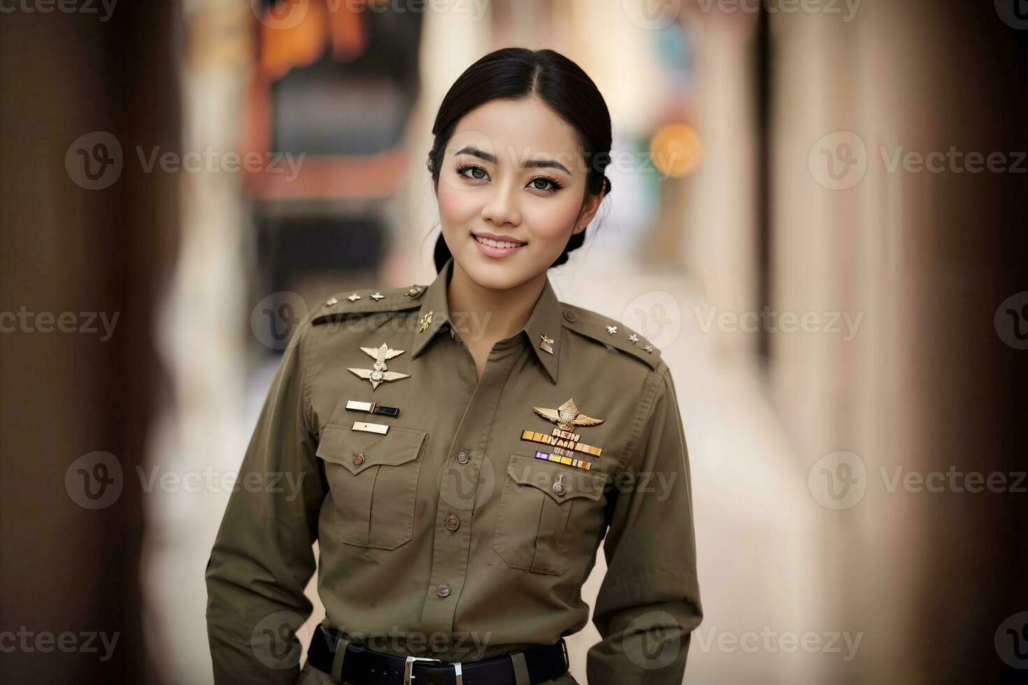 foto do ásia mulher dentro tailandês polícia Policial uniforme, generativo ai