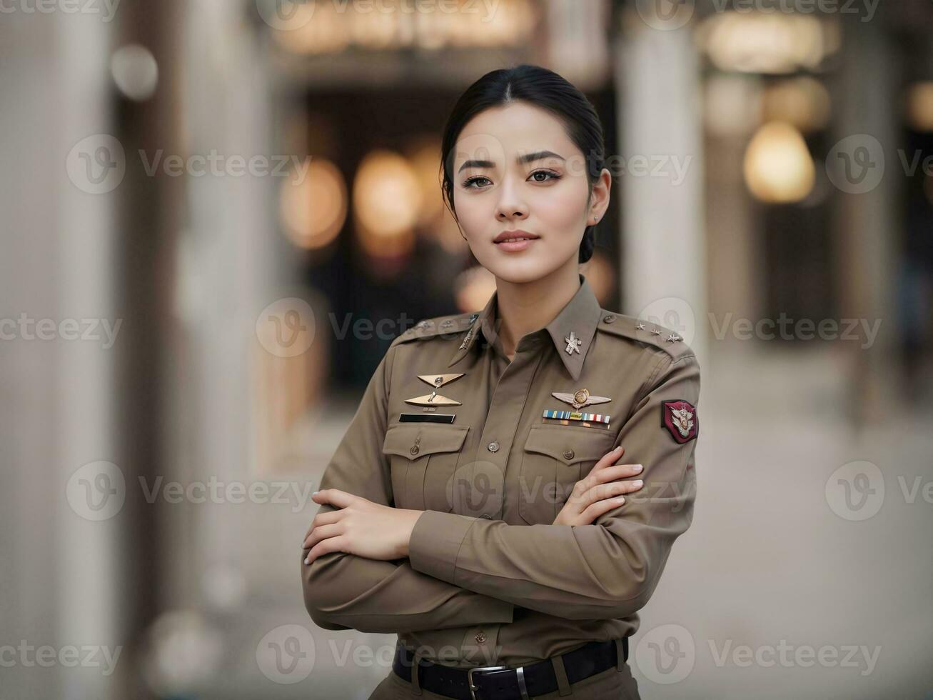 foto do ásia mulher dentro tailandês polícia Policial uniforme, generativo ai