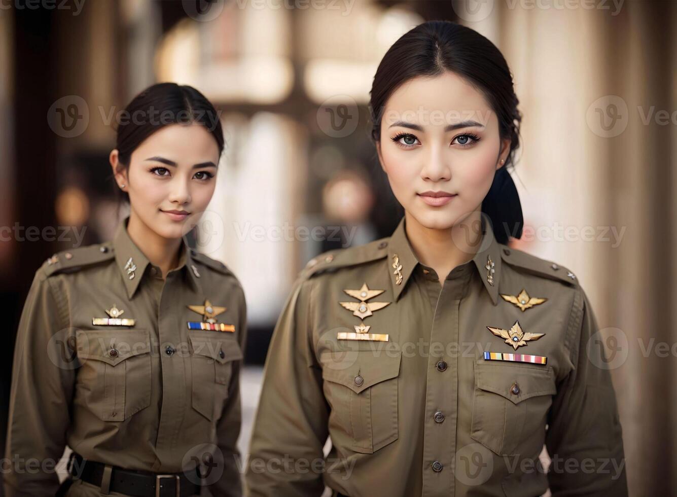 foto do ásia mulher dentro tailandês polícia Policial uniforme, generativo ai