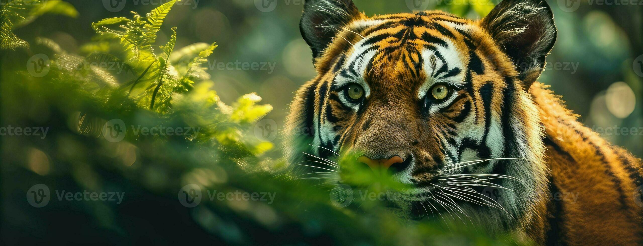 fechar-se do uma tigre dentro a floresta. grandes formato imagem - generativo ai foto