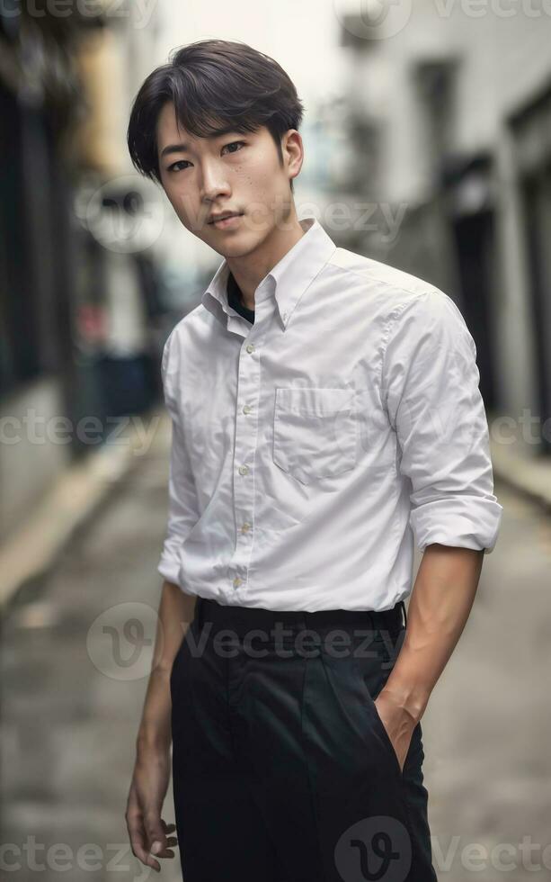 tailandês pessoas dentro Tailândia técnico Faculdade uniforme branco camisa e calça, generativo ai foto