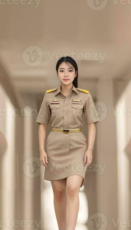 foto do meio envelhecido ásia mulher dentro tailandês professor uniforme, generativo ai