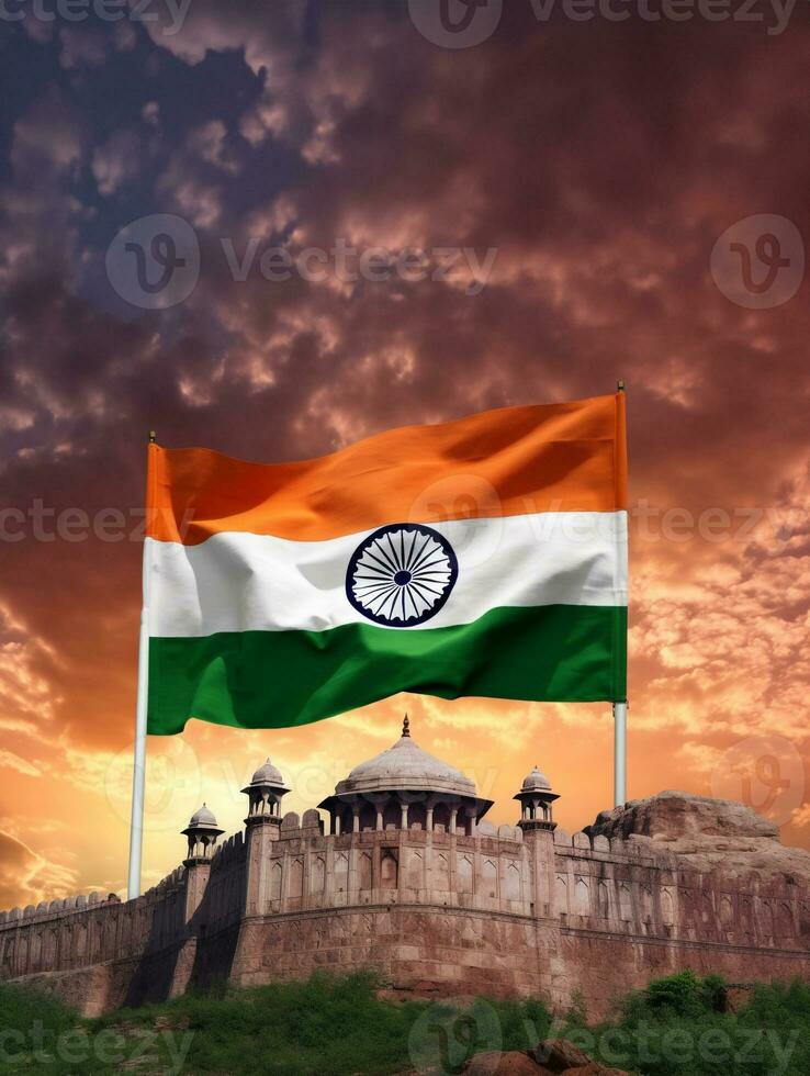 exibição a indiano bandeira com orgulho, estoque imagens para independência dia. generativo ai foto