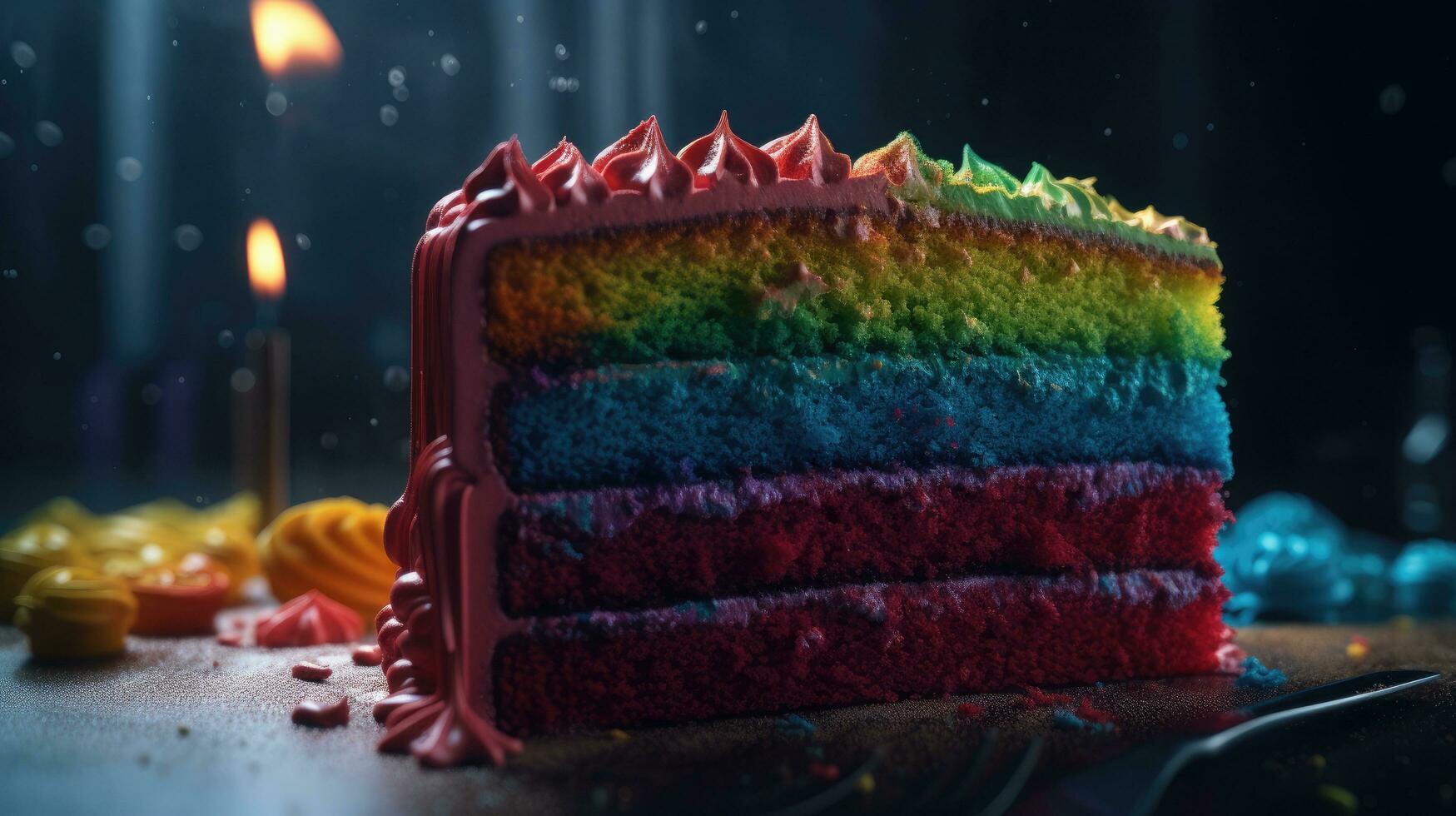 irresistível celebração, uma delicioso arco Iris bolo, generativo ai foto