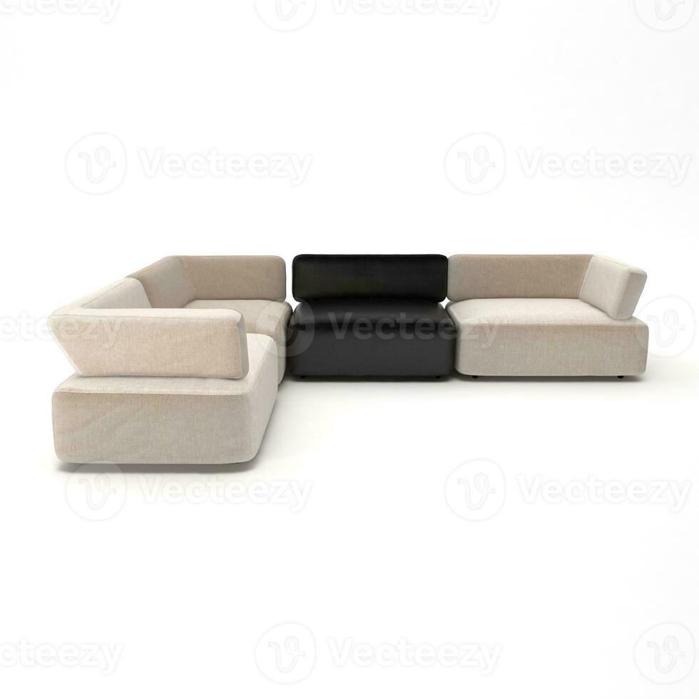 mobília para moderno quarto interior , confortável sofá em branco fundo. mobília, interior objeto, à moda sofá, 3d Renderização foto