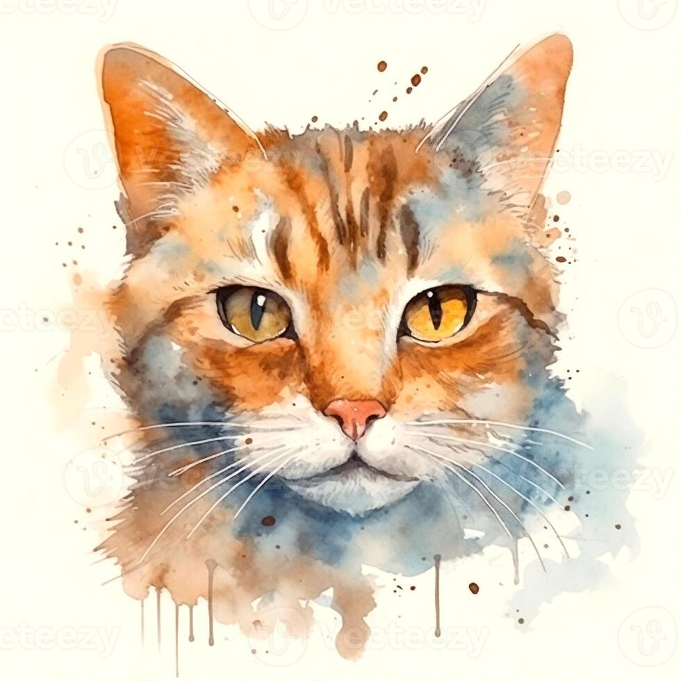 aguarela retrato do uma gato. esboço estilo ilustração. para criando cartazes, adesivos, cartões postais, impressões, sublimações. ai gerado foto