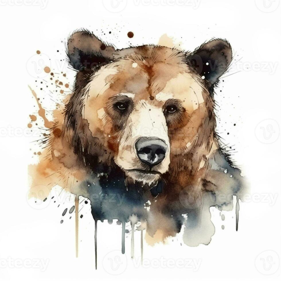 Urso aguarela ilustração. selvagem floresta animal. retrato. para criando cartazes, adesivos, cartões postais, impressões, sublimações. ai gerado foto