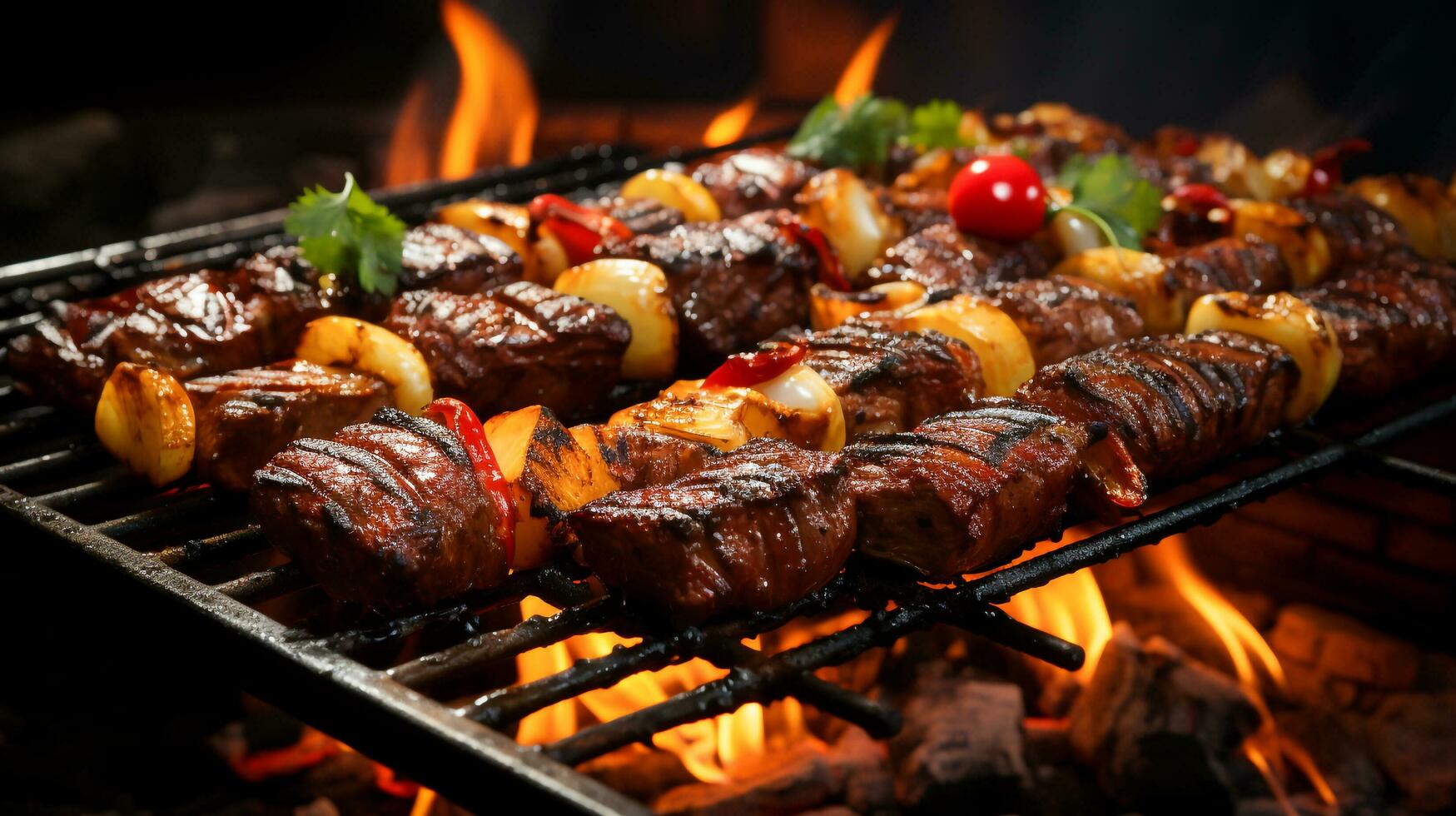 grelhado carne deleite autêntico brasileiro churrasco em a grade, uma suntuoso festa para Comida amantes, ai generativo foto