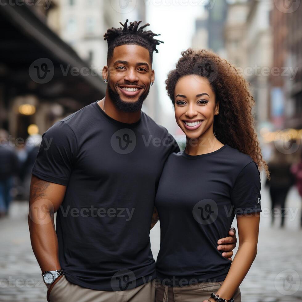 ilustração do uma casal moda retrato com avião camiseta brincar, ai gerado foto