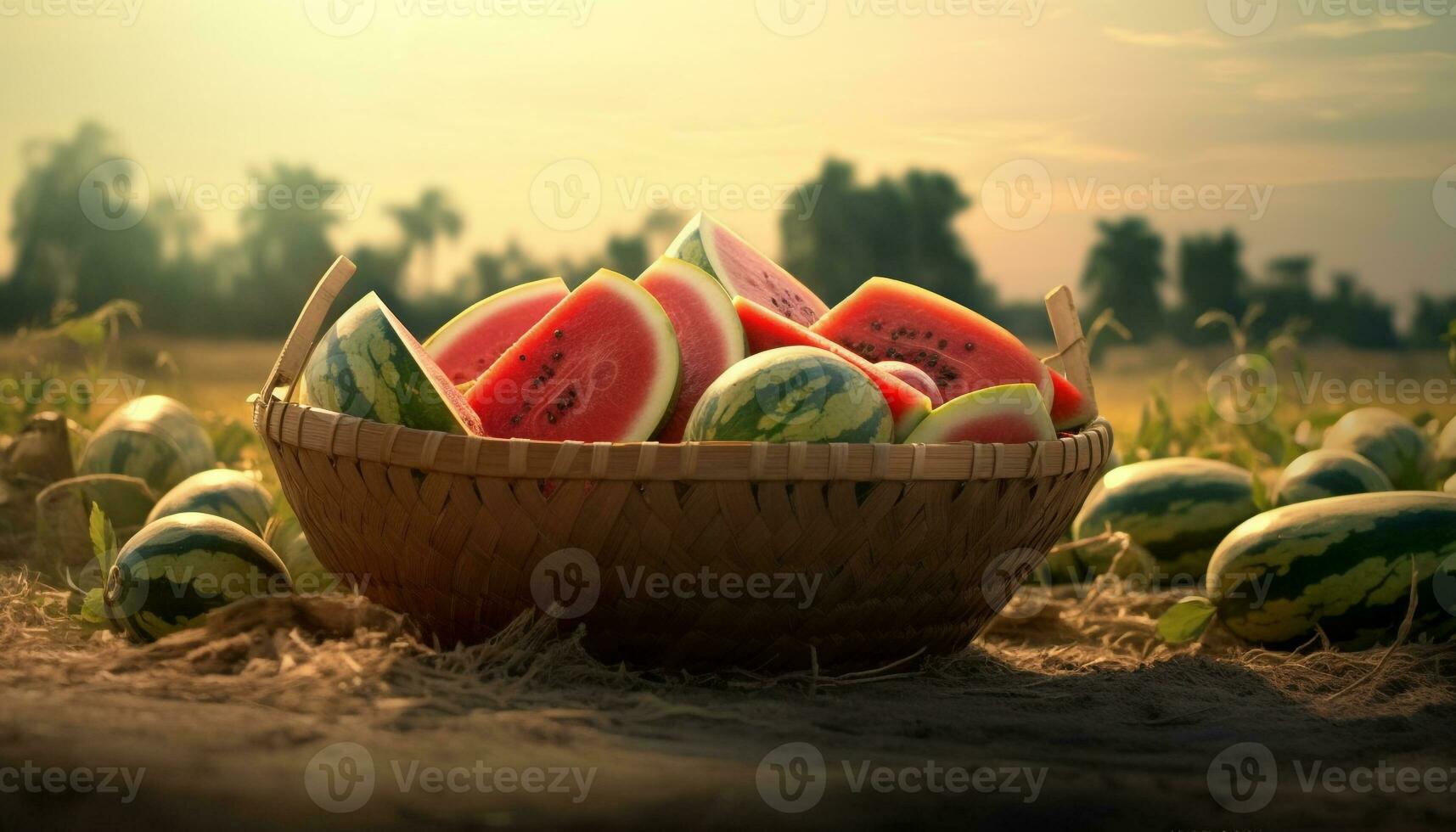 fresco melancia, uma fatia do Doçura dentro a verão Prado gerado de ai foto