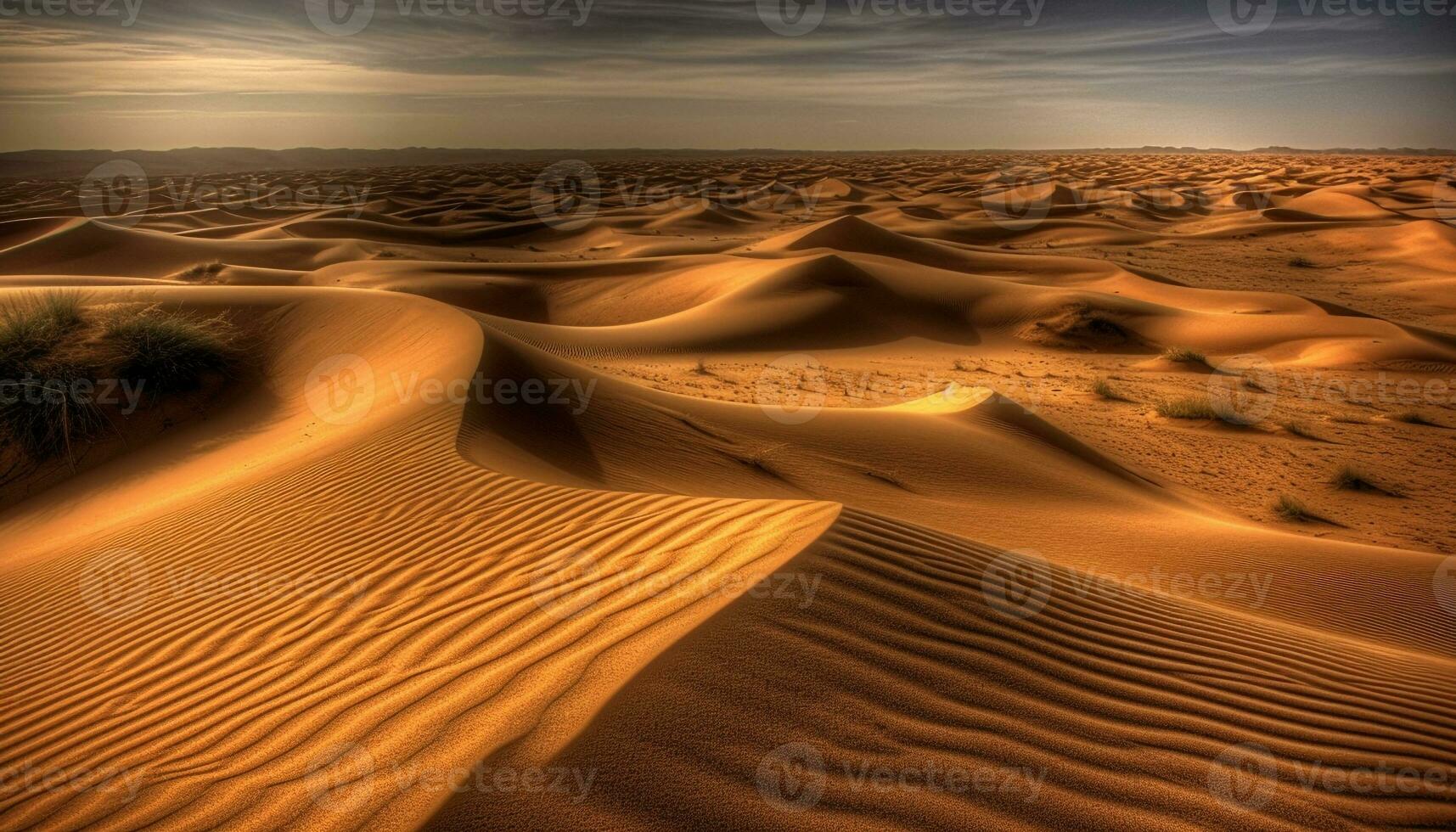 pôr do sol sobre a majestoso areia dunas, uma tranquilo beleza dentro natureza gerado de ai foto