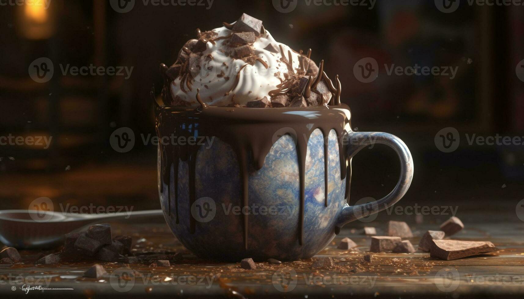 açoitado creme derrete em quente chocolate caneca gerado de ai foto