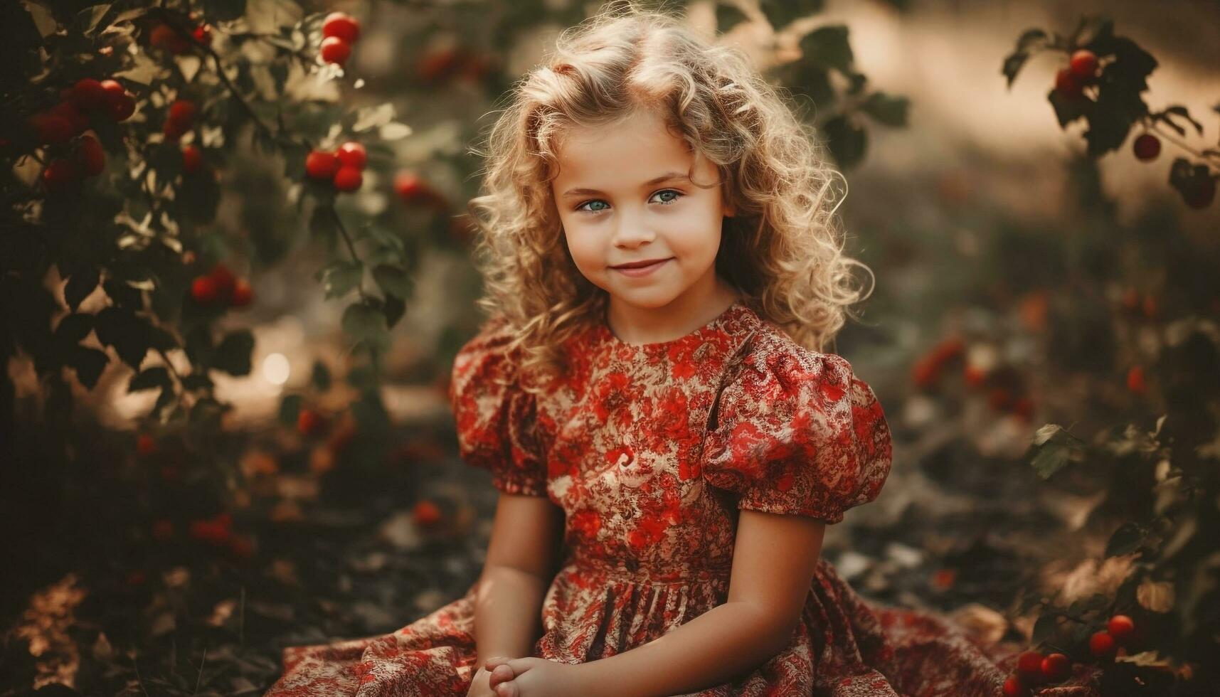 fofa criança sorrisos, desfrutando natureza beleza e Diversão gerado de ai foto