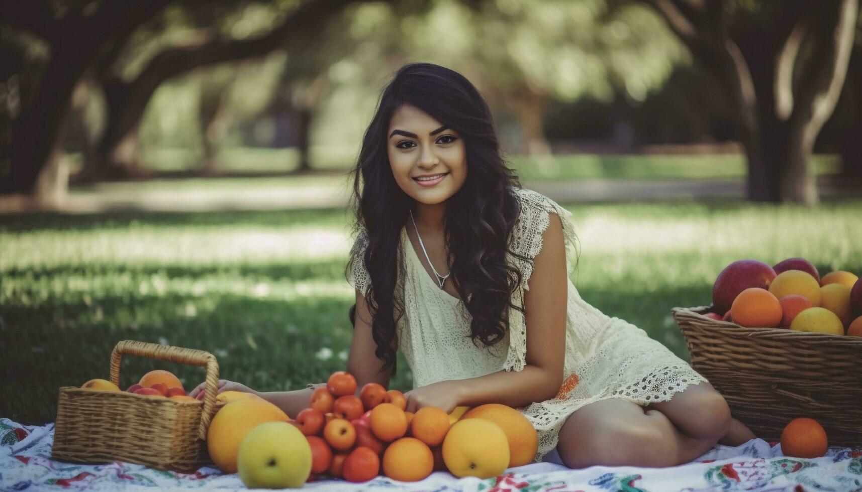 casual mulheres apreciar saudável piquenique dentro natureza gerado de ai foto