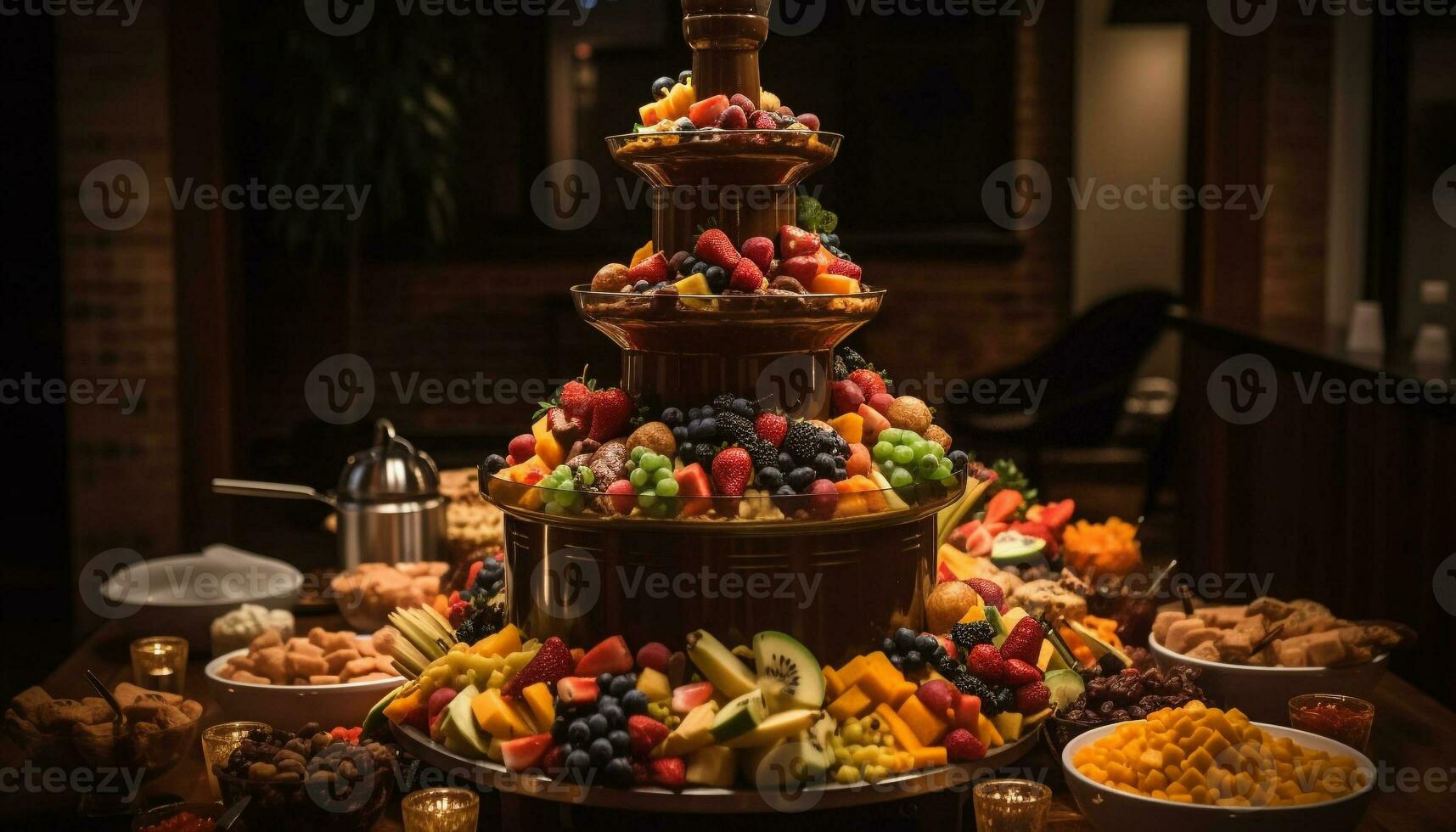 gourmet bufê com fresco fruta e chocolate gerado de ai foto