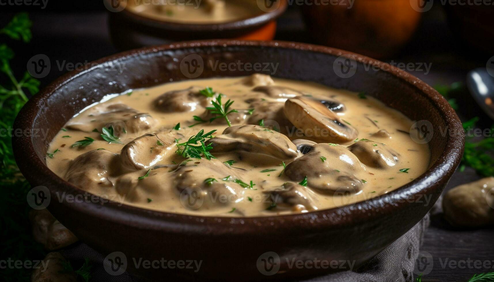 rústico carne ensopado com fresco ervas e cogumelos gerado de ai foto