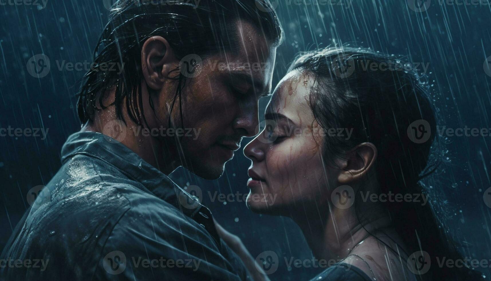 molhado casal abraços dentro chuva, expressando amor gerado de ai foto