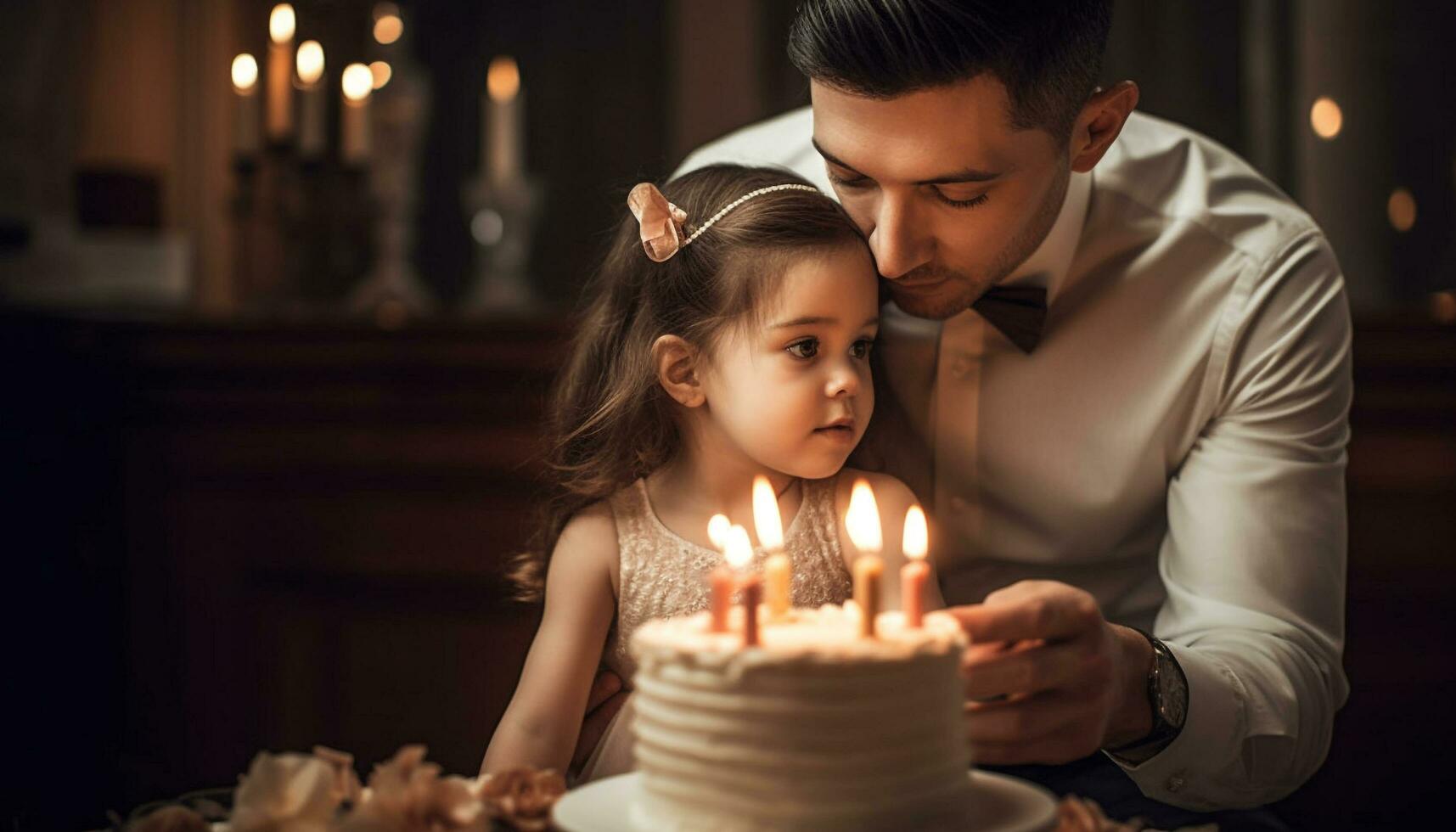 caucasiano família comemora aniversário com bolo e vela gerado de ai foto