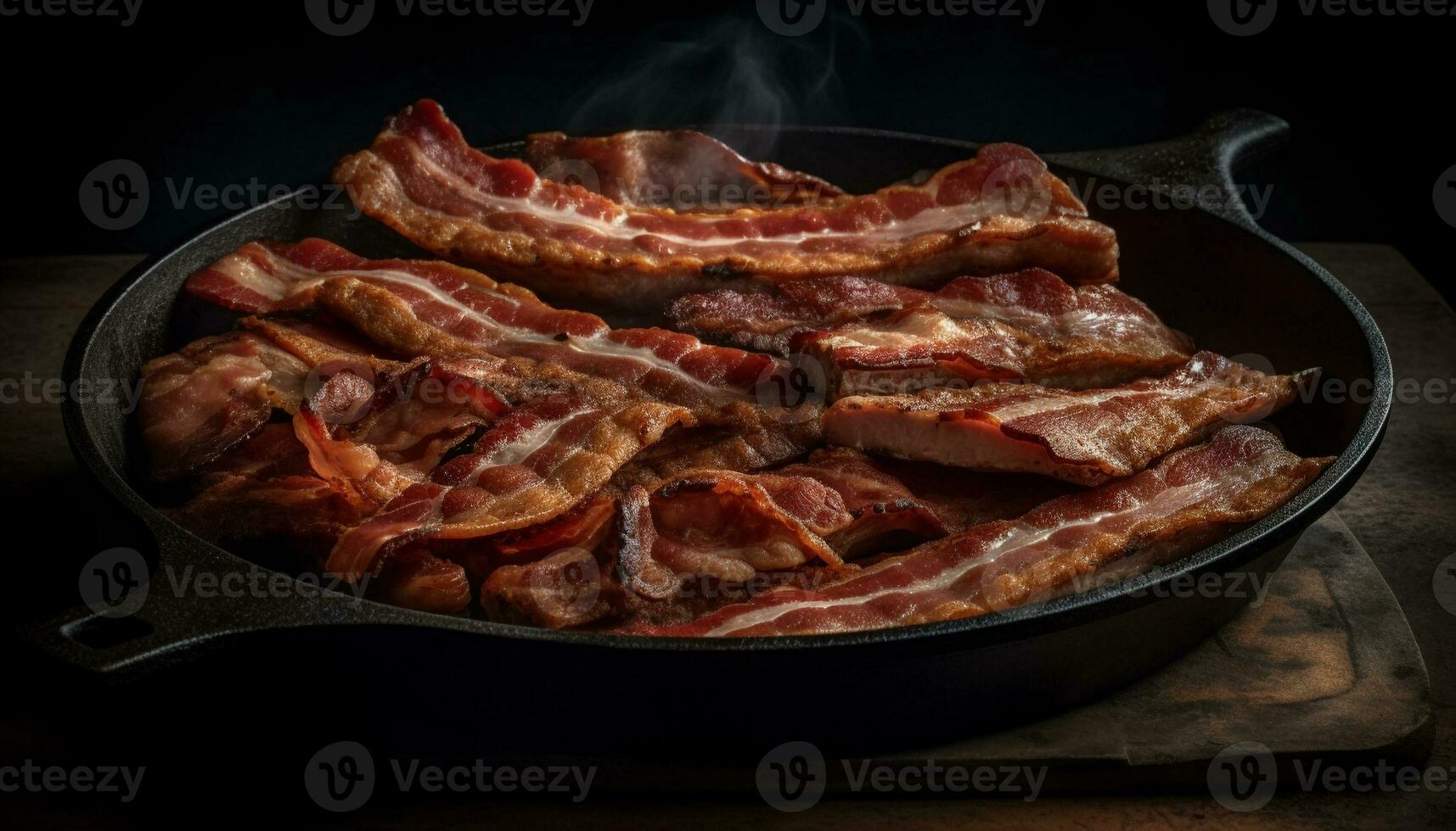 defumado bacon cozinhou dentro fundida ferro panela gerado de ai foto