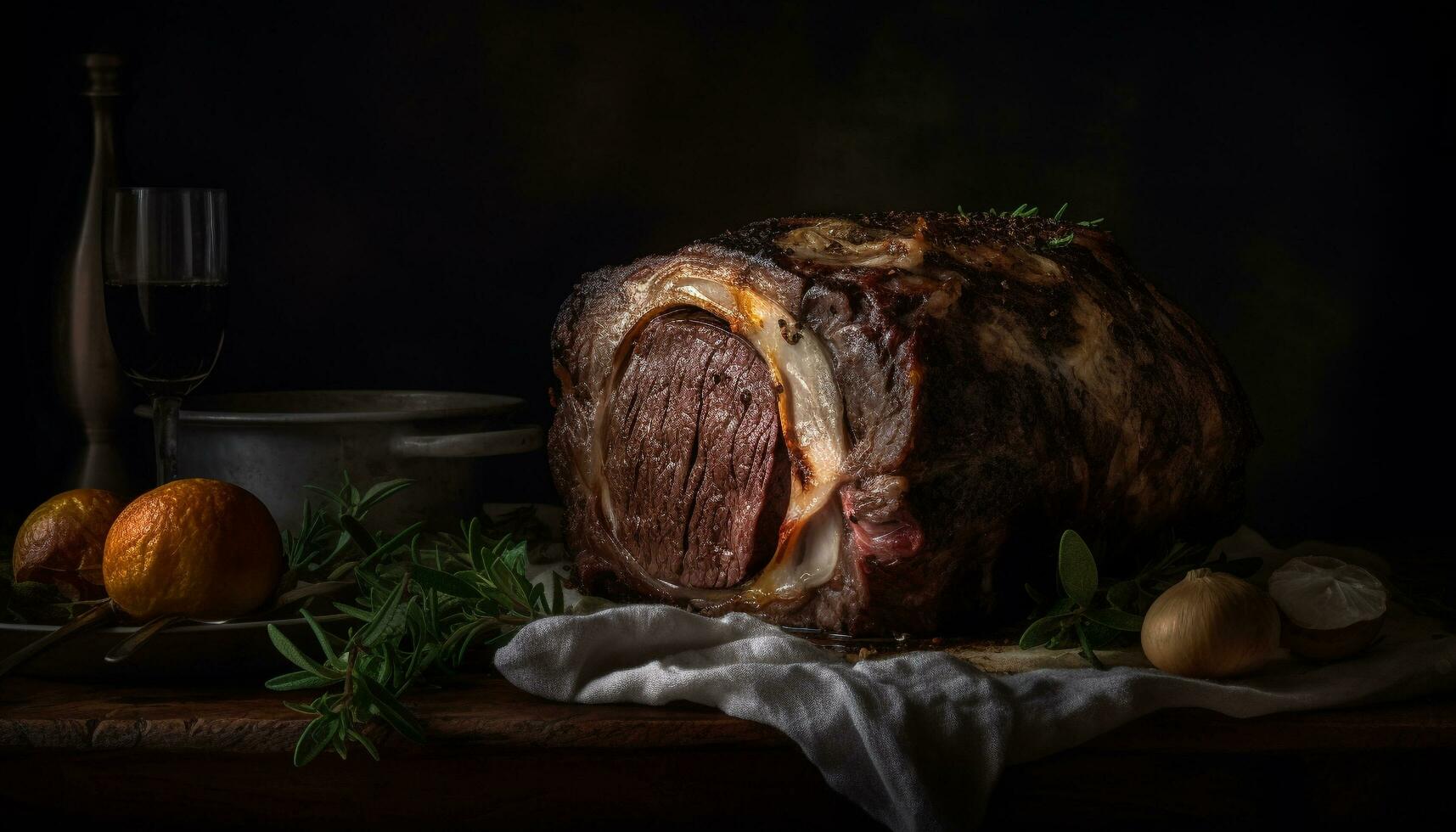 grelhado carne de porco bife em rústico madeira mesa gerado de ai foto