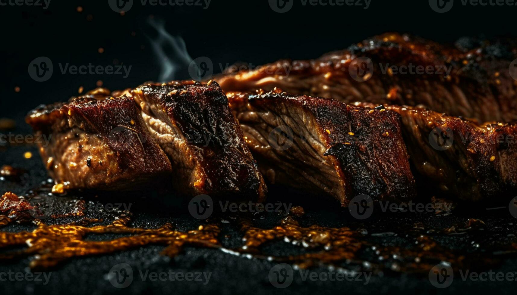 suculento grelhado carne bife, marinado com ervas gerado de ai foto