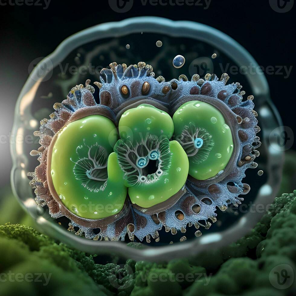 a conceito, simulado 3d ilustração do a célula membrana do bactérias células dentro águas residuais amostras. ilustração para médico, Ciência, biologia, bioquímica, e científico pesquisar. generativo ai. foto