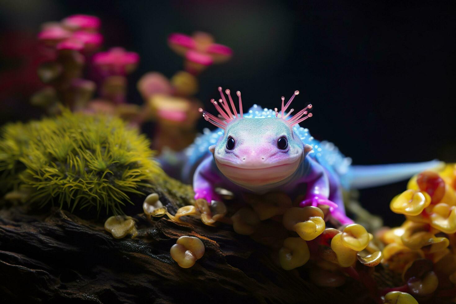 fofa axolotl dentro néon cores. generativo ai. foto