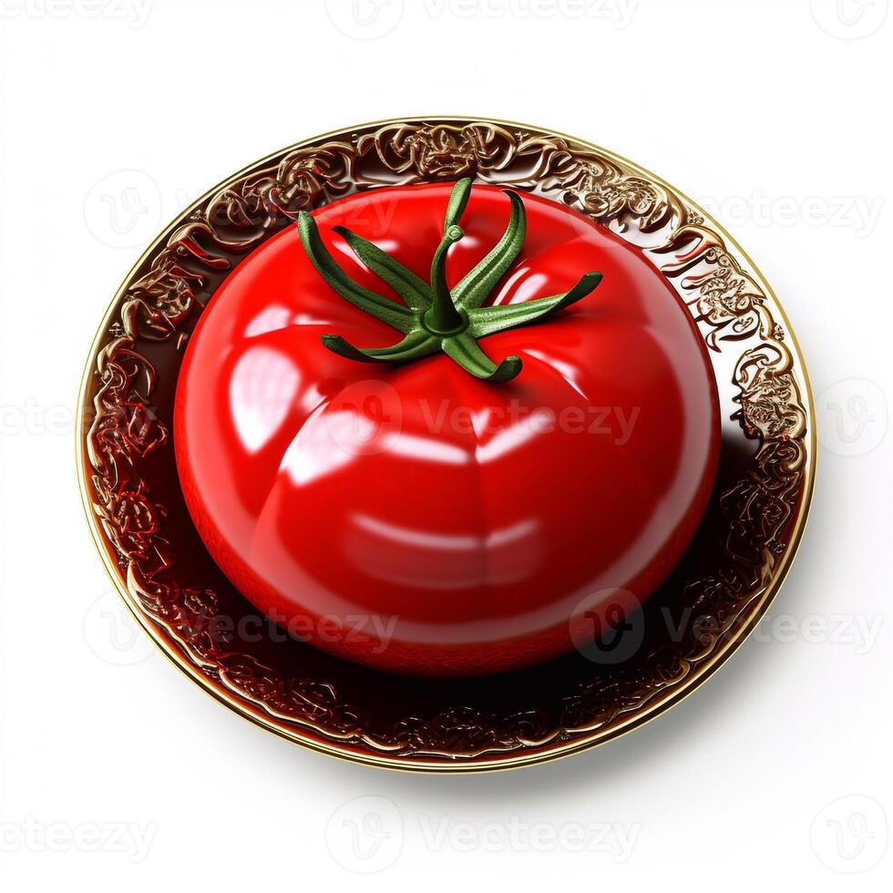 suculento delicioso tomate mentiras em lindo placa, ai gerado foto