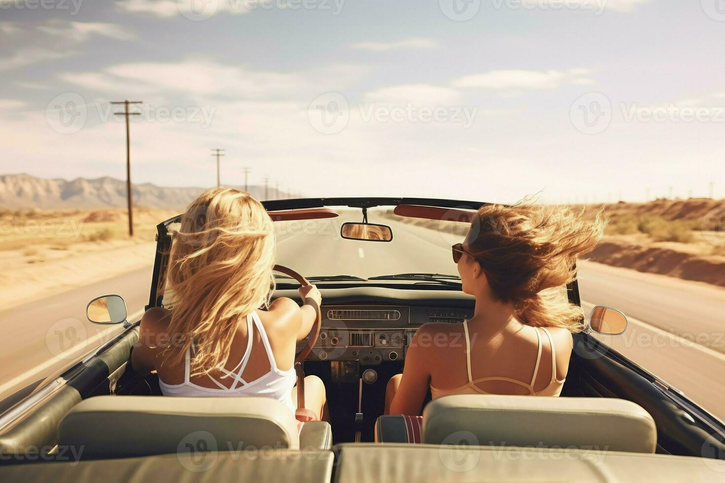 amigos meninas estrada viagem. gerar ai foto