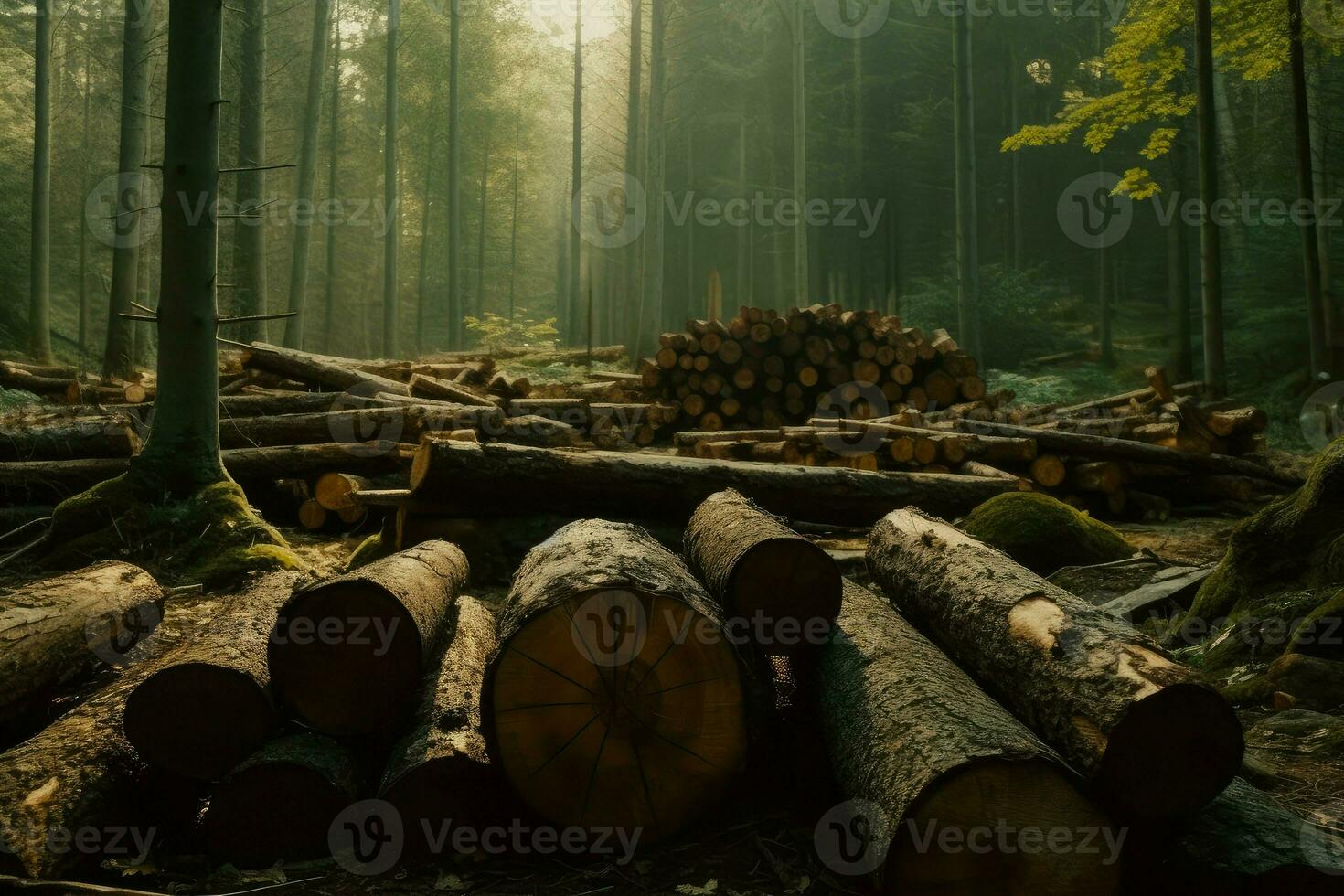 grandes floresta cortador árvores gerar ai foto