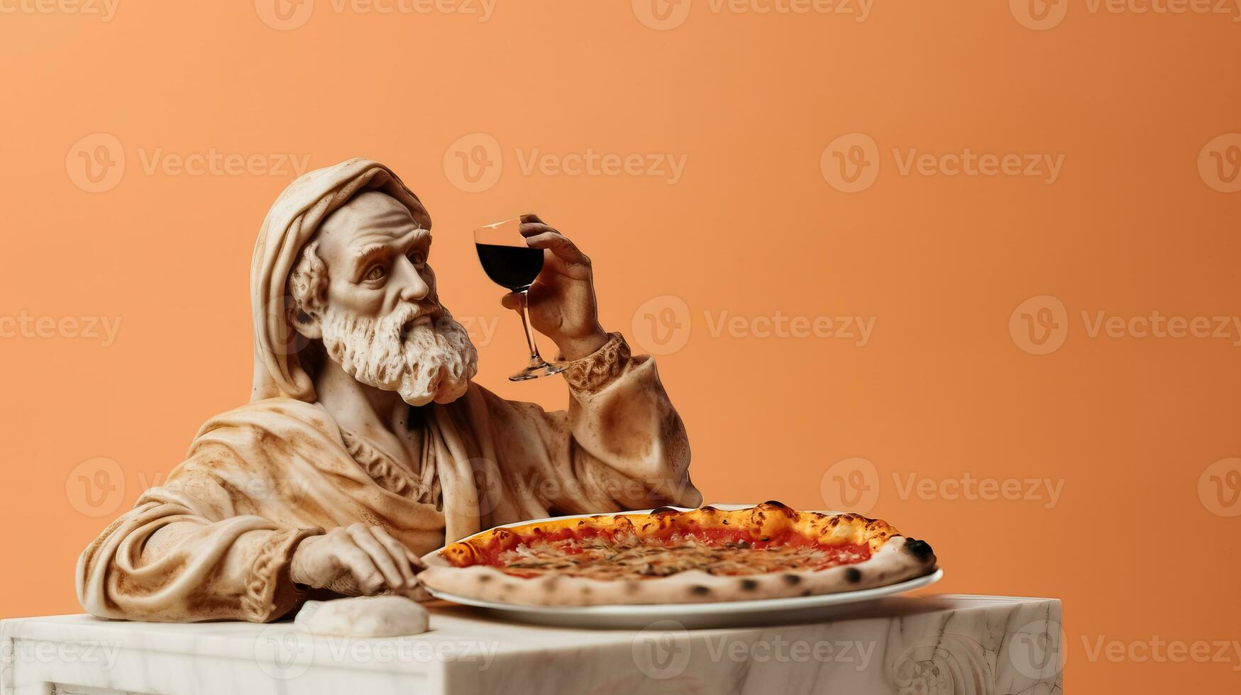 arte escultura do antigo italiano a partir de mármore com pizza isolado em uma pastel fundo com uma cópia de espaço foto