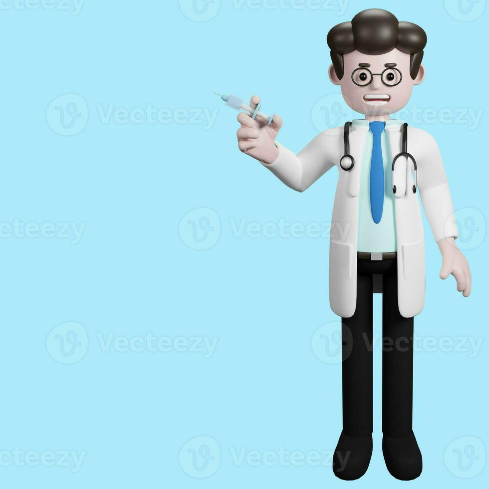 3d Renderização do uma desenho animado médico personagem. ilustração do masculino médico.apresentação grampo arte. foto