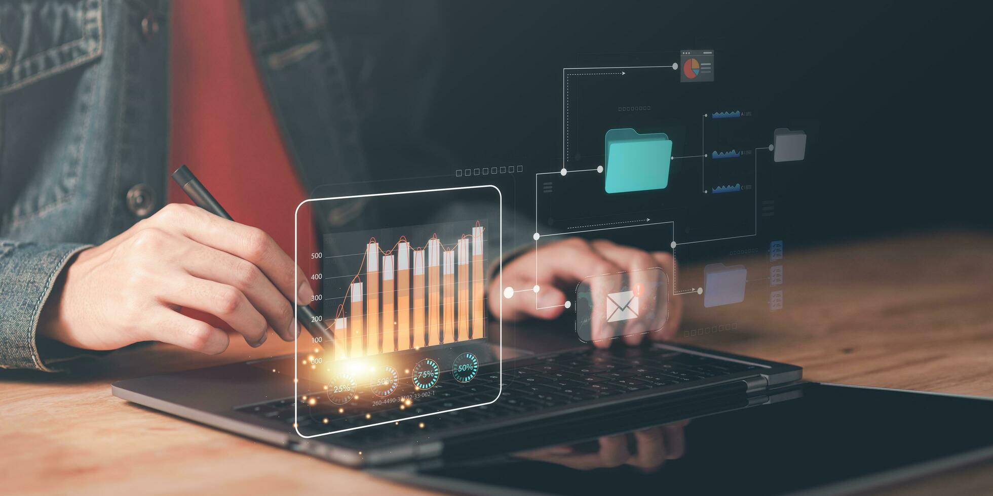 estatístico analista lendo gráfico relatório e o negócio Estatisticas gráficos ,análise e melhoria do corporativo estratégia ,gerenciar financeiro e marketing documentos , Estatisticas e dados conceitos foto