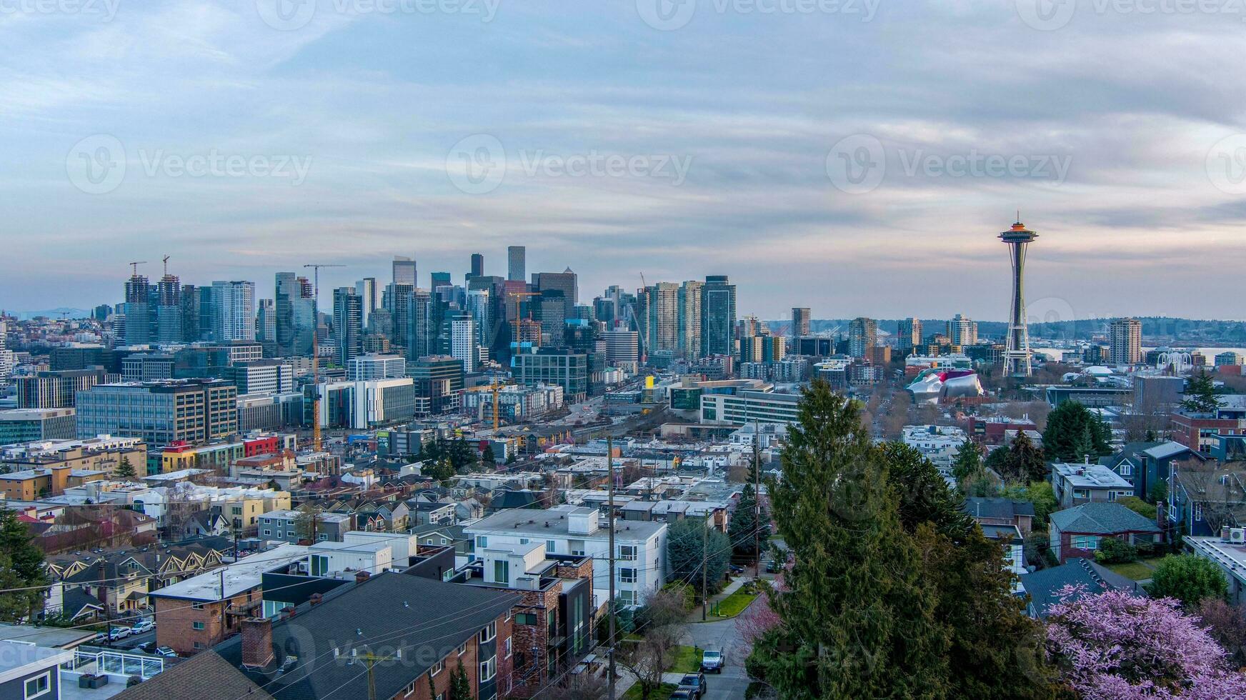 Seattle, Washington Horizonte às pôr do sol foto